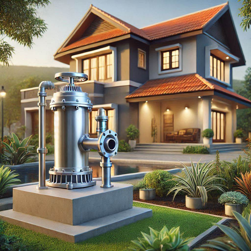 Modern Indian home with blue water pump system showcasing efficient water management