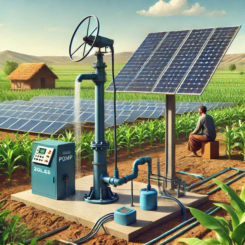 Solar-powered water pump system in rural Indian agriculture