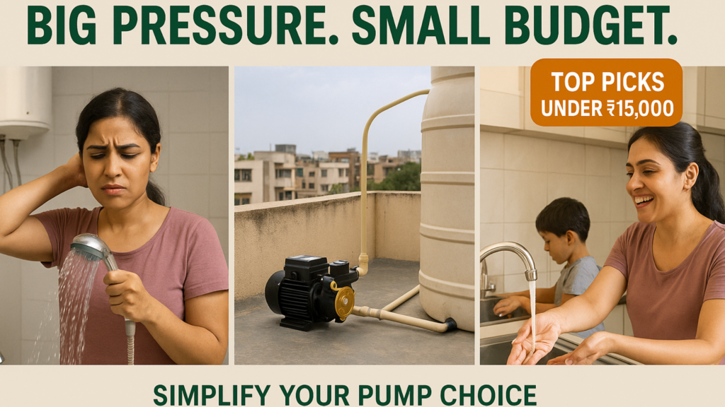 “Low-budget pressure booster pump setup for Indian apartment under ₹15,000”