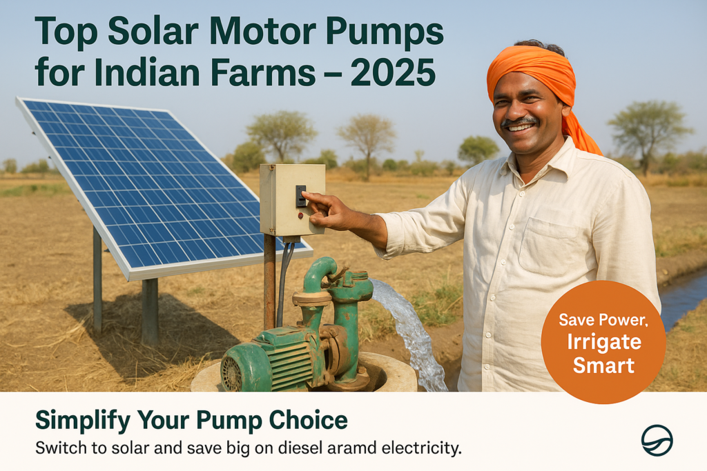 Indian farmer using solar motor pump in field
