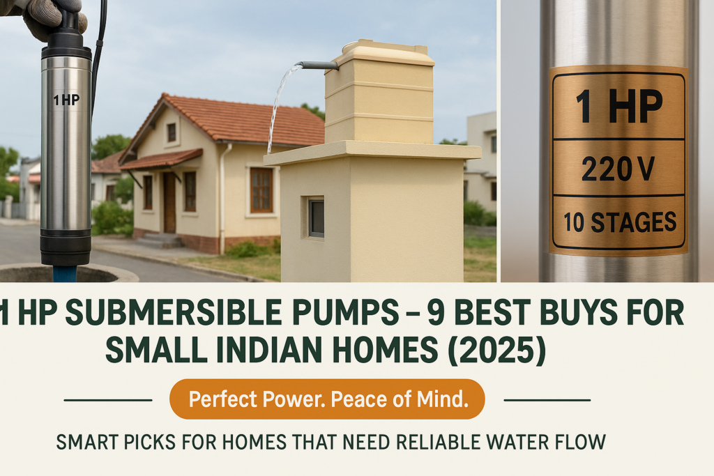1 HP submersible pump setup for small Indian homes with rooftop tank and borewell connection